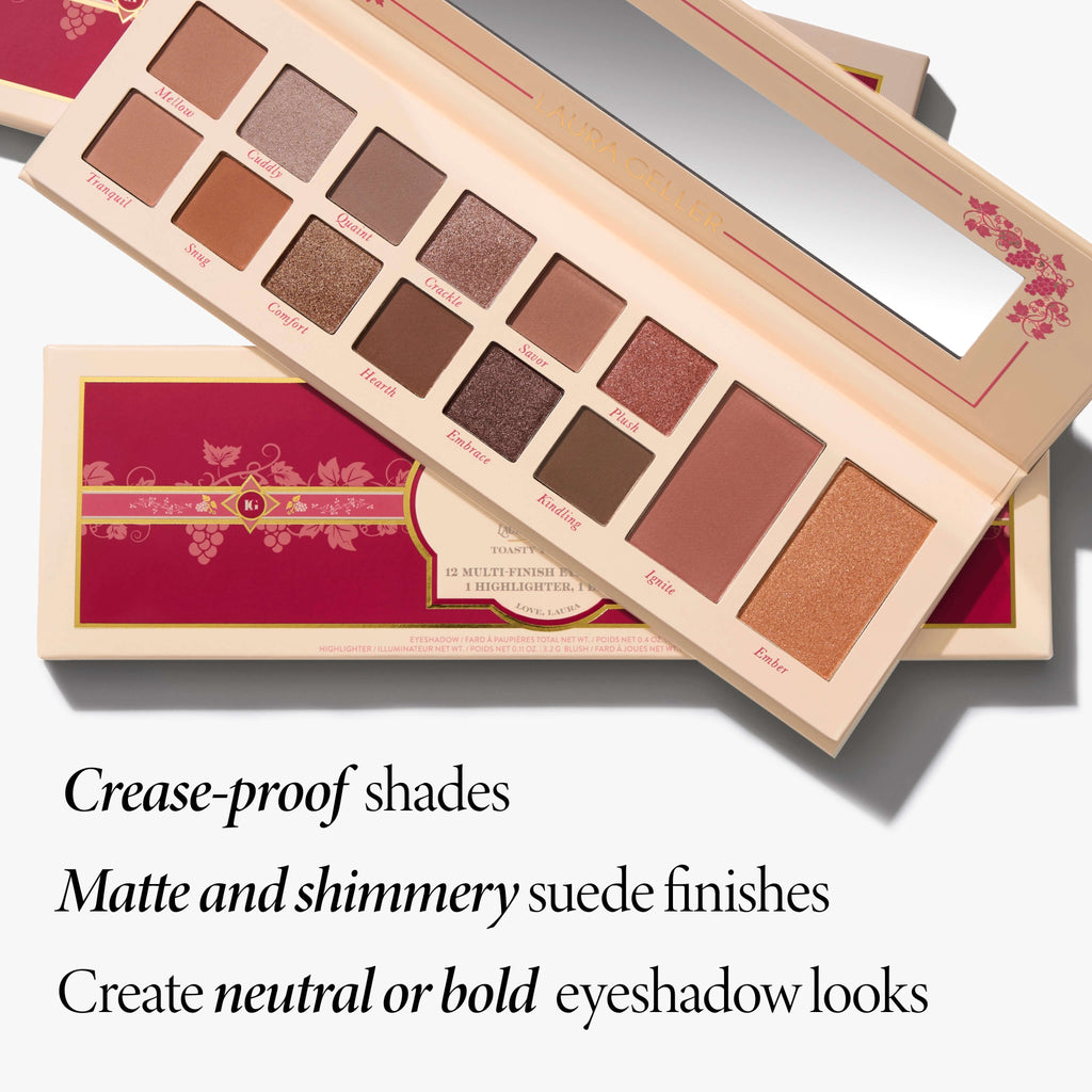 Laura's Essentials Toasty Treasures 12 Multi Finish Eyeshadows. 1 Highlighter. 1 Blush