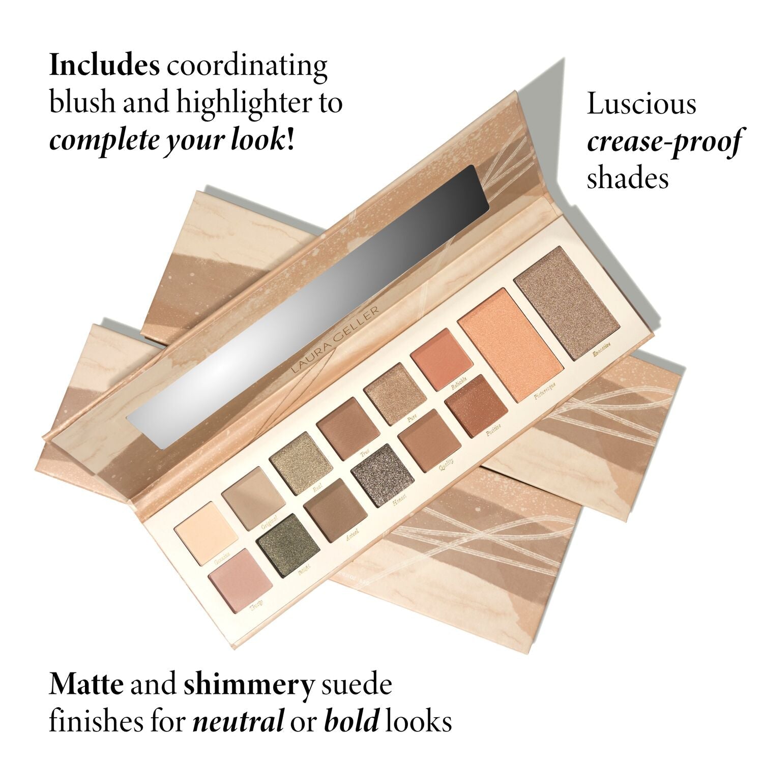 Laura's Essentials Artistic & Authentic 12 Multi-Finish Eyeshadows. 1 Highlighter. 1 Blush